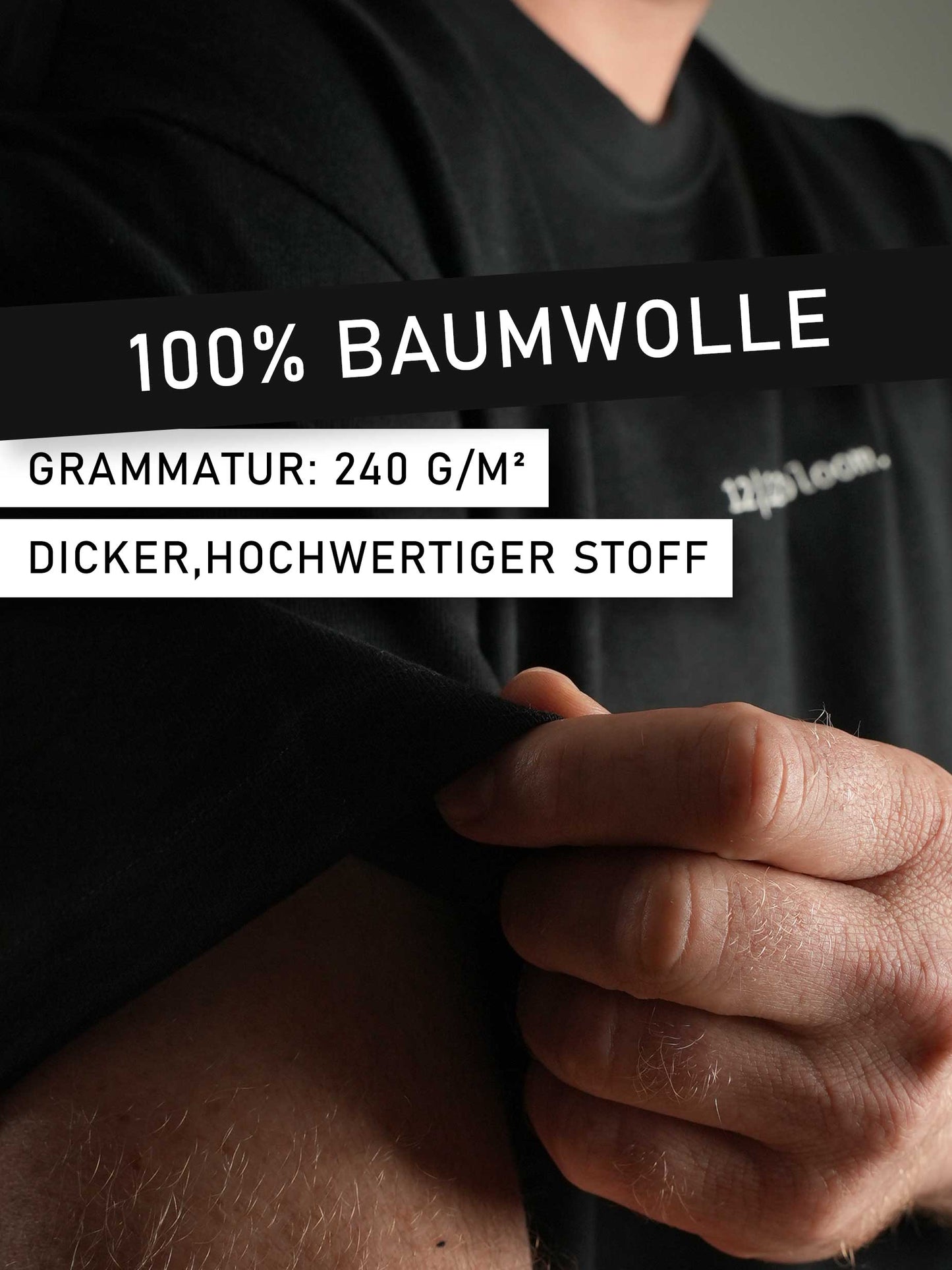 Detailfoto des weichen, hochwertigen Stoffs des 12|12 to bloom T-Shirts in Schwarz