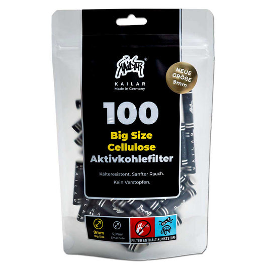 Die Kailar Aktivkohlefilter 9 mm werden im praktischen 100er Pack geliefert – perfekt für Vielnutzer