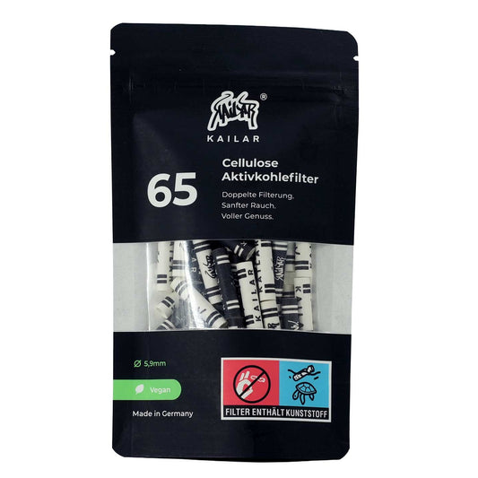 Die Kailar Aktivkohlefilter Slim Mixed kombinieren weiße und schwarze Filter in einem stylischen 65er Pack – ideal für bewussten Genuss