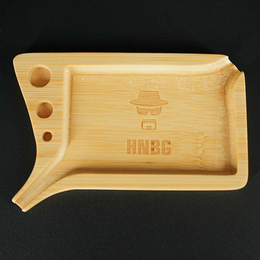 Heisenberg Mini Rolling Tray Bambus, robustes, handliches Dreh-Tablett mit Halterungen für Filter.