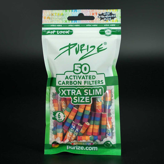 PURIZE Aktivkohlefilter XTRA Slim 6 mm bunt, 50 Stück, stylische Filter mit Aktivkohle.