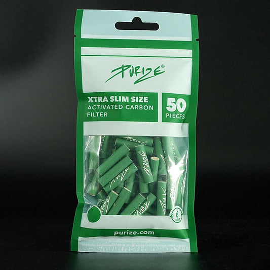 PURIZE Aktivkohlefilter XTRA Slim 6 mm grün, 50 Stück, stylische Filter mit Aktivkohle.