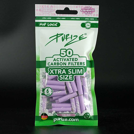 PURIZE Aktivkohlefilter XTRA Slim 6 mm Lila, 50 Stück, stylische Filter mit Aktivkohle.