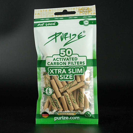 PURIZE Aktivkohlefilter XTRA Slim 6 mm Organic, 50er-Pack, natürliche Filter für milden Rauch.