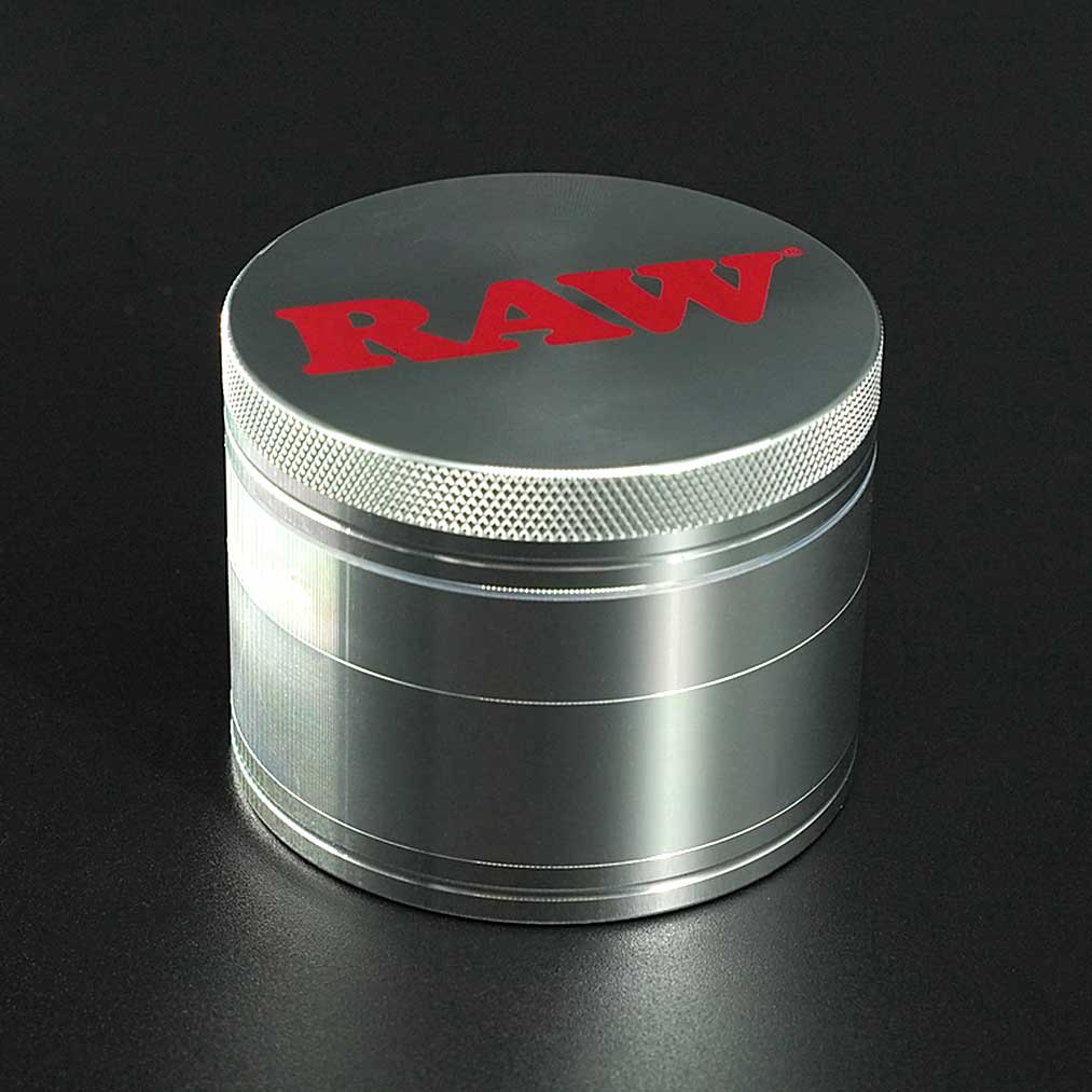 RAW Grinder aus Aluminium, 4-teilig mit Pollinator, langlebig und präzise verarbeitet Ø 56 mm.