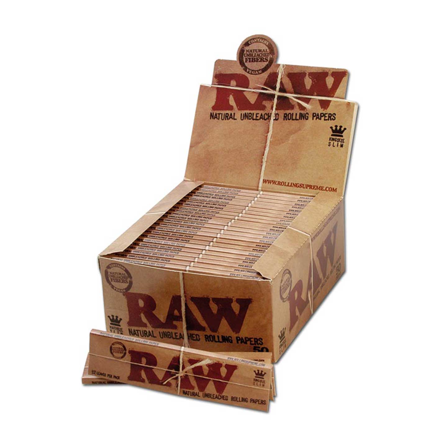 RAW® Vorratsbox mit 50 King Size Slim Heften – Blättchen aus natürlichen Pflanzenfasern