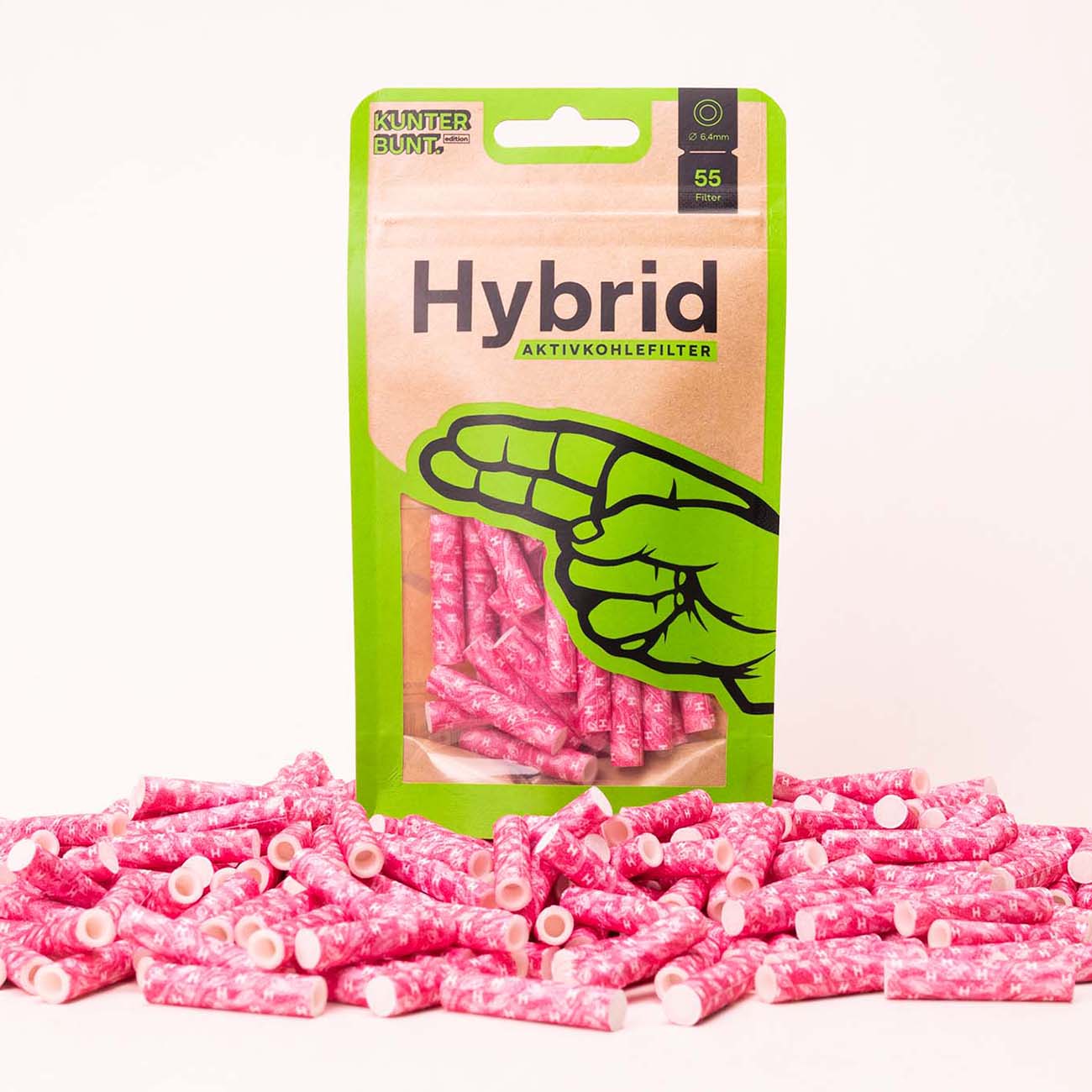 Hybrid Zellstoff-/Aktivkohlefilter (55 Stück) Pink