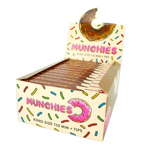 32 ungebleichte King Size Slim Papers mit natürlicher Gummierung display box – das Monkey King Munchies Heft für bewussten Rauchgenuss