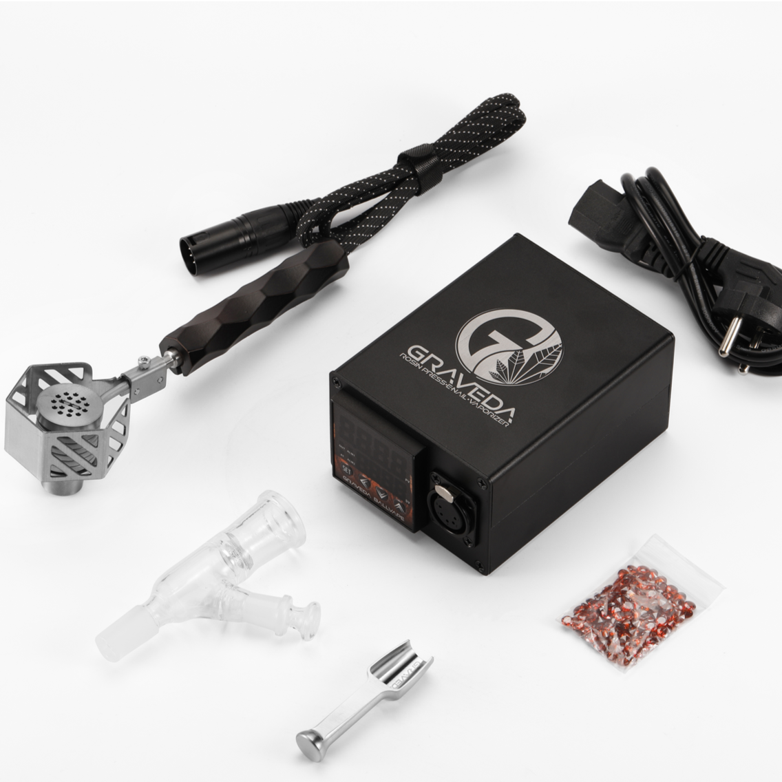 Ball-Vape Set mit Controller, Titan-Kopf, Quarz-Kopf, Kabel, Ständer, Terppearls und Anleitung