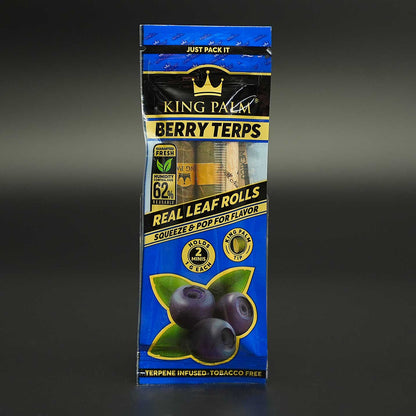 Die King Palm Berry Terps Mini Rolls bestehen aus natürlich geformten Palmenblättern mit fest integrierten Filtern und sauberer Verarbeitung – bereit zur direkten Nutzung