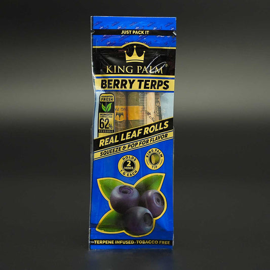 Die King Palm Berry Terps Mini Rolls bestehen aus natürlich geformten Palmenblättern mit fest integrierten Filtern und sauberer Verarbeitung – bereit zur direkten Nutzung