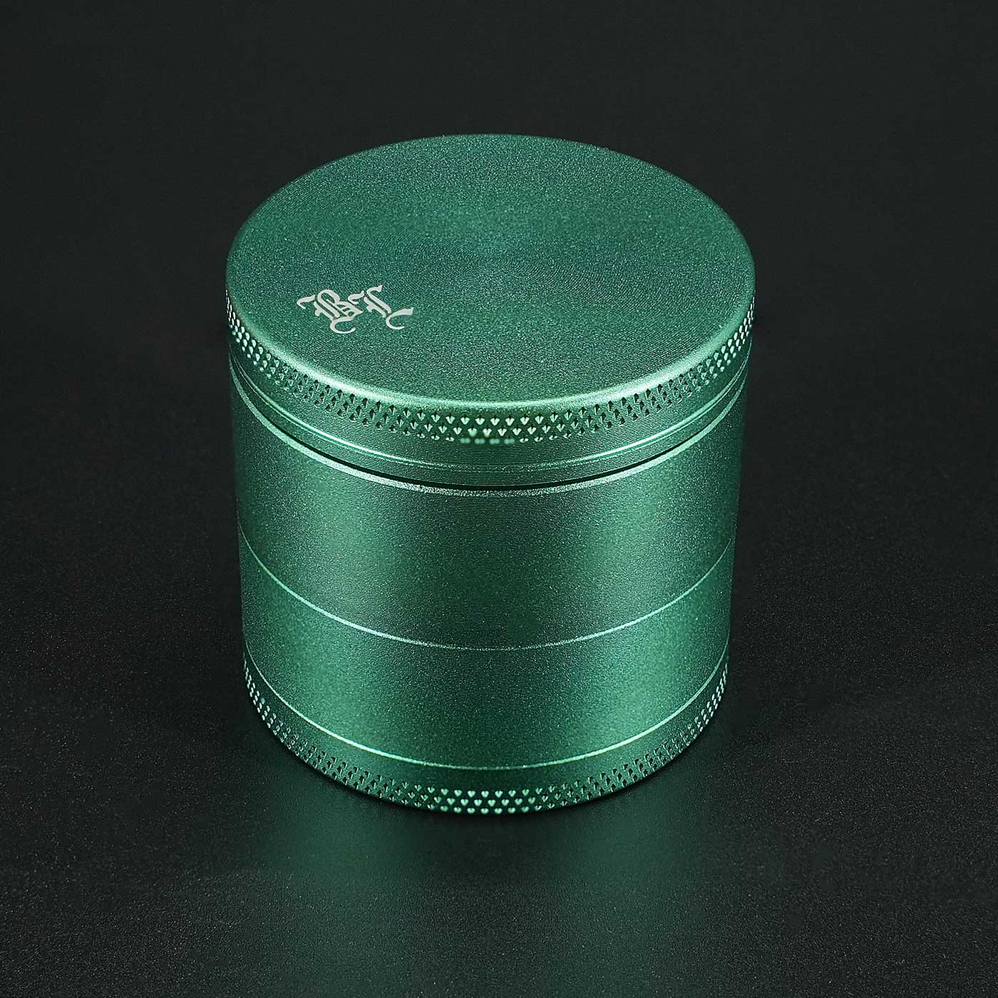Black Leaf Masher Grinder, 4-teilig Ø 53 mm, grüner Aluminium-Grinder ohne Mahlzähne.