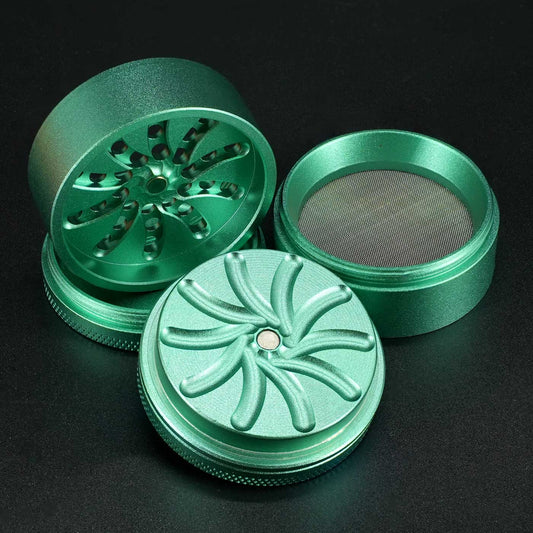 Black Leaf Masher Grinder geöffnet, Blick auf Pollensieb und Auffangkammer.