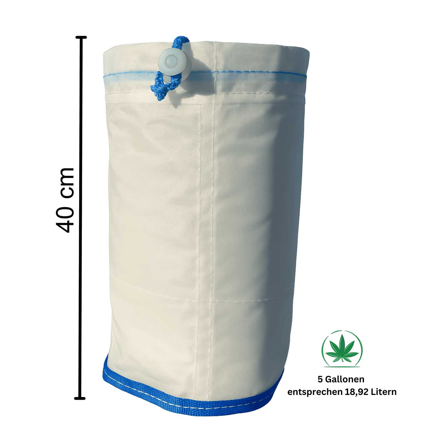 Graveda Bubble Bags Set mit 7 farbcodierten Nylon-Filtersäcken (220–25 µ) und Pressing Screen – für Ice-Water H@SH Herstellung, passend für 5-Gallonen-Behälter. Maße in cm.