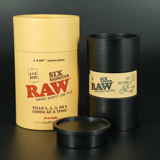 Der RAW Six Shooter 1¼ befüllt bis zu sechs Cones gleichzeitig – ideal für schnelles Vorbereiten