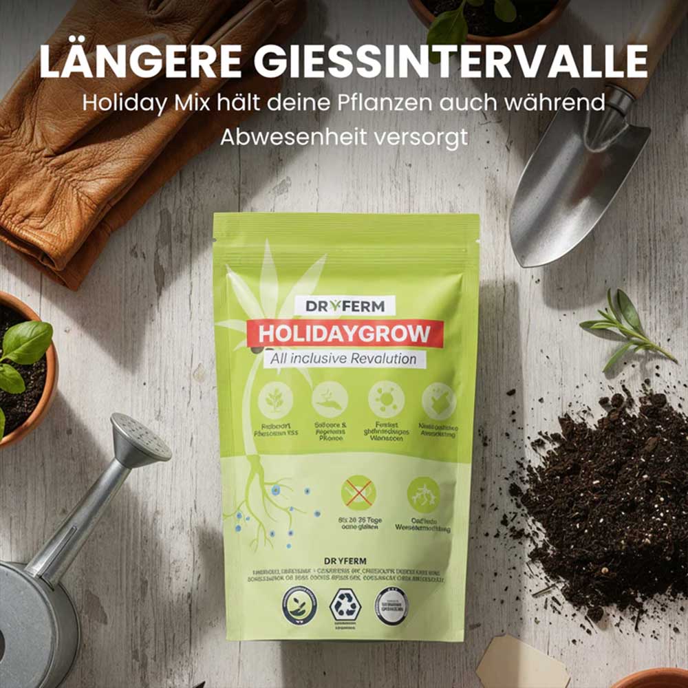 Dryferm HolidayGrow Wasserspeicher verlängert Gießintervalle und versorgt Pflanzen während Abwesenheit zuverlässig