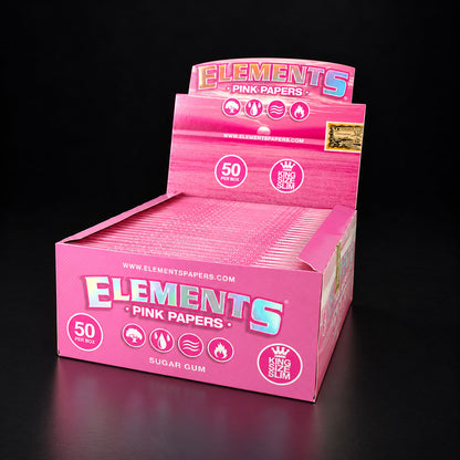 Pinkfarbene ELEMENTS Longpapers im King Size Slim Format Dispay – ultradünn und aus Zellulose mit CrissCross-Wasserzeichen