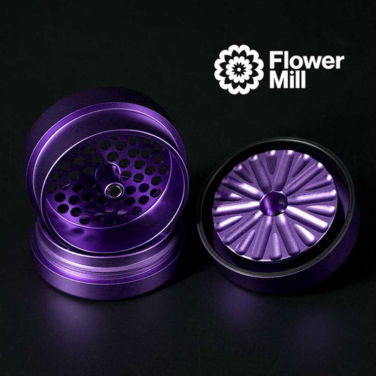 Flower Mill Next Gen Standard Grinder Lila – 3-teiliger Aluminium Grinder auseinandergebaut
