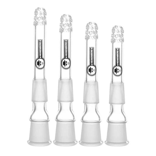 Chillum in verschiedenen Längen nebeneinander:
Heisenberg Chillums mit Loch-Diffusor in mehreren Längen – ab Oberkante des Schliffs gemessen