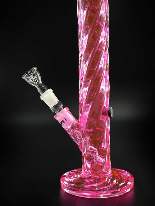 Das kunstvoll gedrehte Borosilikatglas der Twylinder Pink verleiht der Jelly Joker Bong eine hochwertige und dynamische Optik.