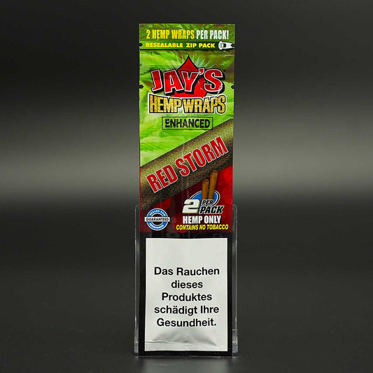 Die Red Storm Hemp Wraps von Juicy Jays kombinieren intensives Kirschkuchen-Aroma mit hochwertiger Hanfqualität – ganz ohne Tabak.