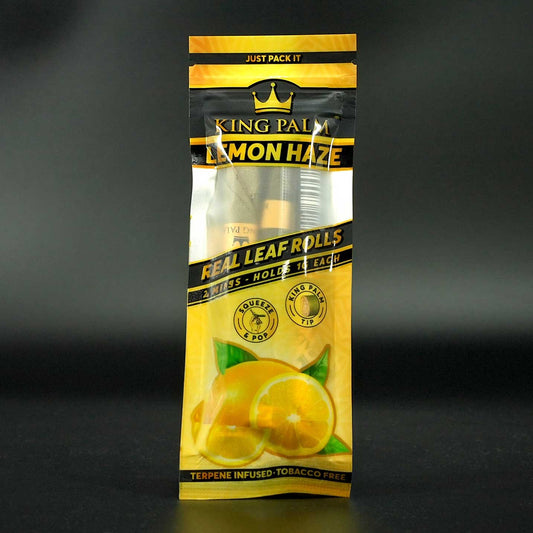 King Palm Mini Rolls Lemon Haze, tabakfreie Pre-Rolled Cones mit frischem Zitronenaroma.