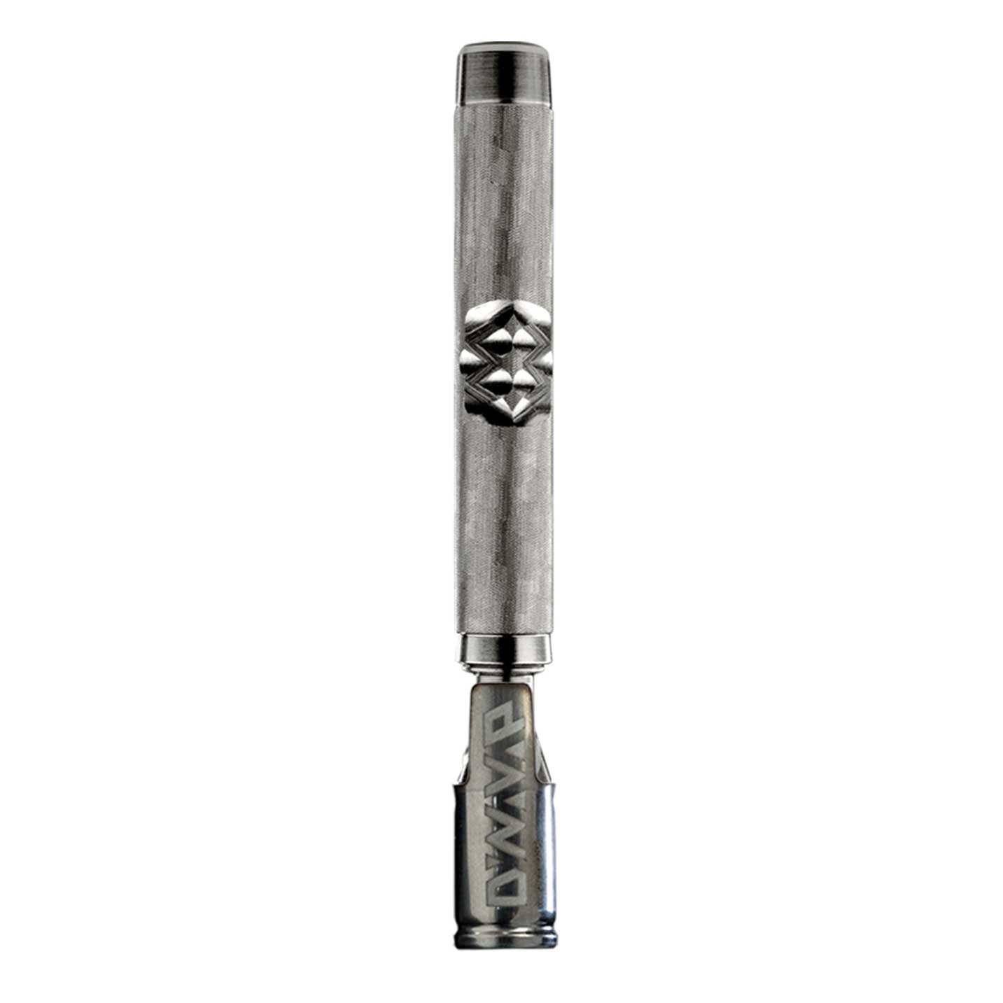 Rückansicht des DynaVap VapCap M7 – zeigt die strukturierte Oberfläche des Stems, den Airport zur Luftstromkontrolle und das schlanke Edelstahl-Design
