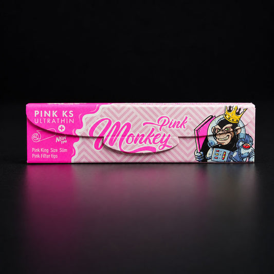 Auffällige King Size Slim Papers in Pink mit süßem Bubblegum-Duft – das Monkey King Smellpack KSS vereint Stil und Geruchserlebnis.