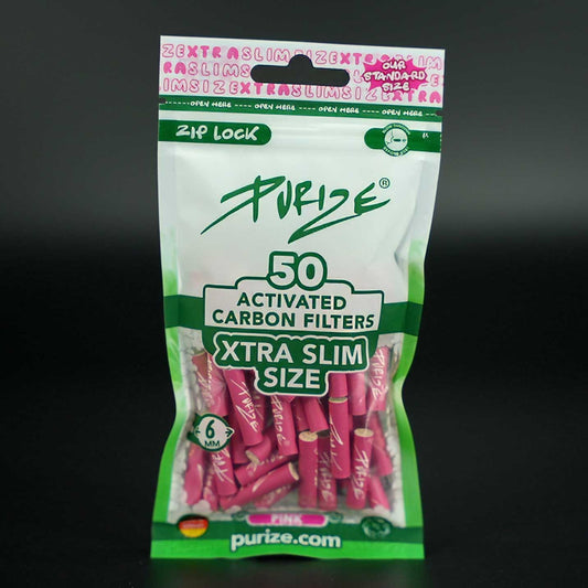 PURIZE Aktivkohlefilter XTRA Slim 6 mm Pink, 50 Stück, stylische Filter mit Aktivkohle.