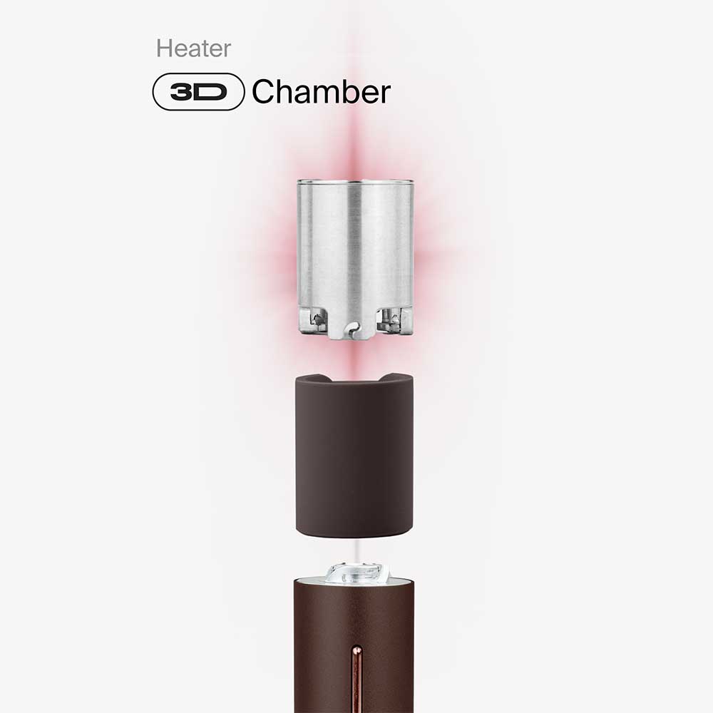 Nahaufnahme der 3D-Heizkammer mit seitlicher Wandheizung für gleichmäßige Verdampfung.