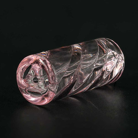 Detailaufnahme STYCKY Glasfilter Clearpink Ø 12 mm 30 mm mit dezent rosa gefärbtem Glas und Spiral-Struktur