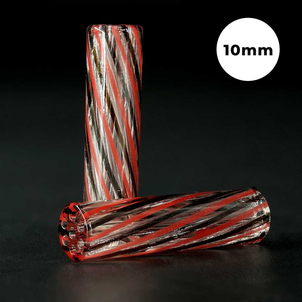 STYCKY Glasfilter Crimson Ø 10 mm 40 mm Länge Glasfilter für Joints aus klarem Glas mit roten spiralförmigen Linien
