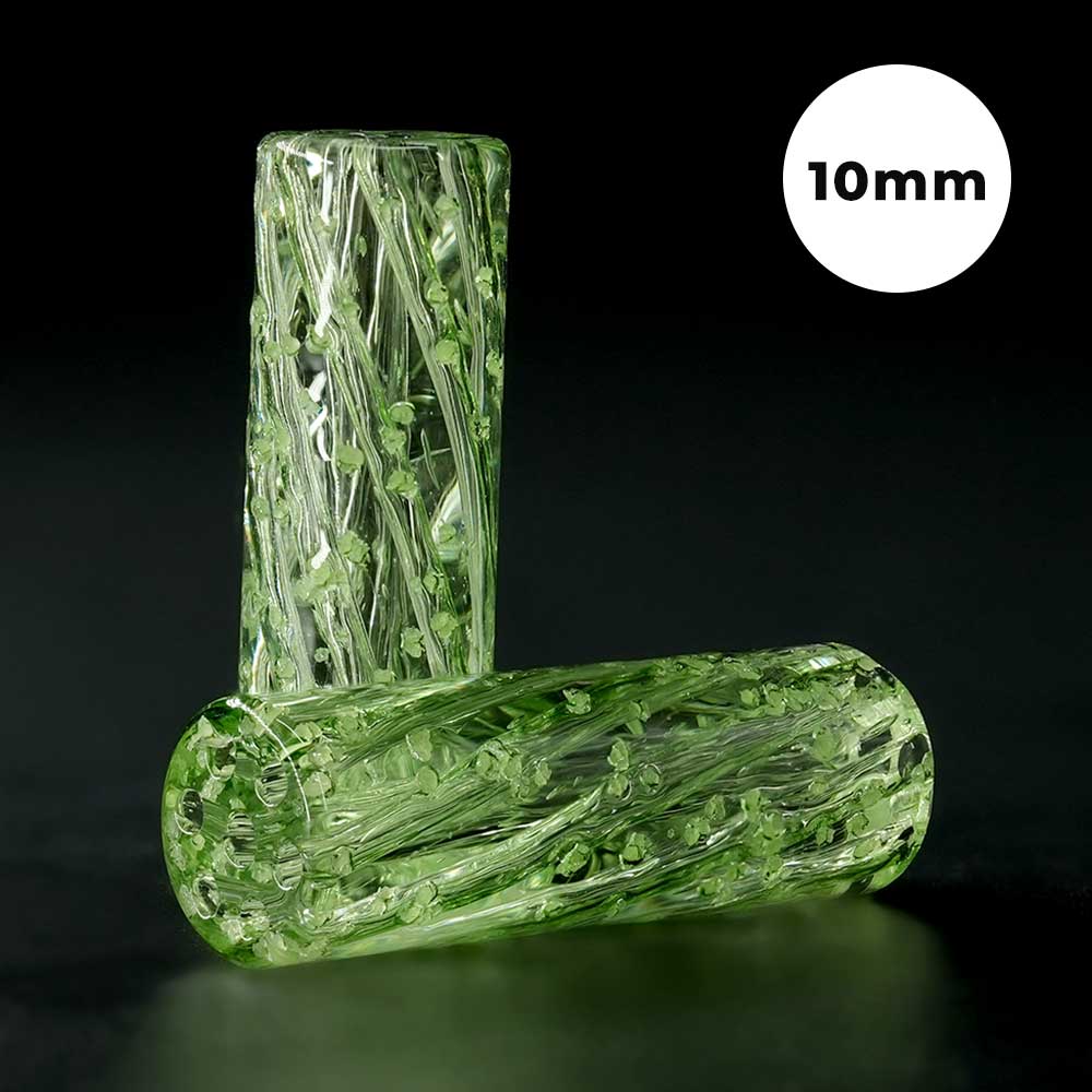 STYCKY Glasfilter Glowleaf Ø 10 mm 30 mm grüner Glasfilter mit leuchtenden Einschlüssen Glasfilter für Joints