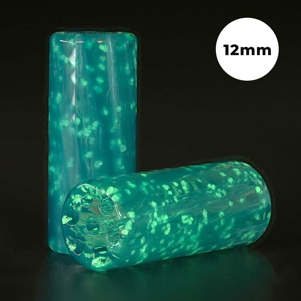 STYCKY Glasfilter Nightreef Ø 12 mm 30 mm im Dunkeln leuchtender Glasfilter mit blauem Glow und Partikeln im Glas