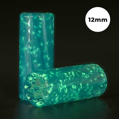 STYCKY Glasfilter Nightreef Ø 12 mm 30 mm im Dunkeln leuchtender Glasfilter mit blauem Glow und Partikeln im Glas