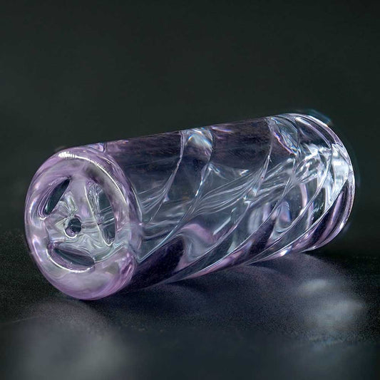 Detailaufnahme STYCKY Glasfilter Violetta Ø 12 mm 30 mm mit feinen Spiral-Strukturen und violettem Schimmer im Glas