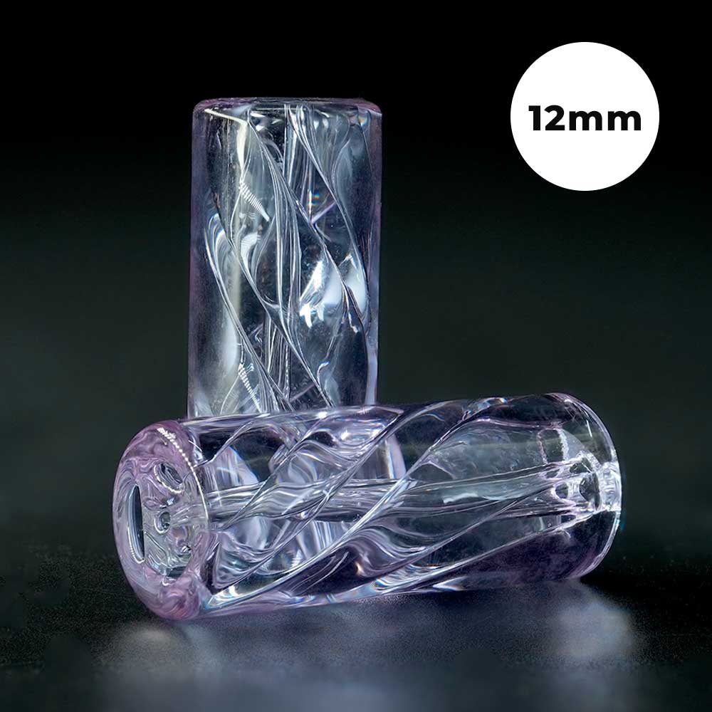 STYCKY Glasfilter Violetta Ø 12 mm 30 mm Länge klarer Glasfilter für Joints mit violettem Schimmer und Spiral-Struktur