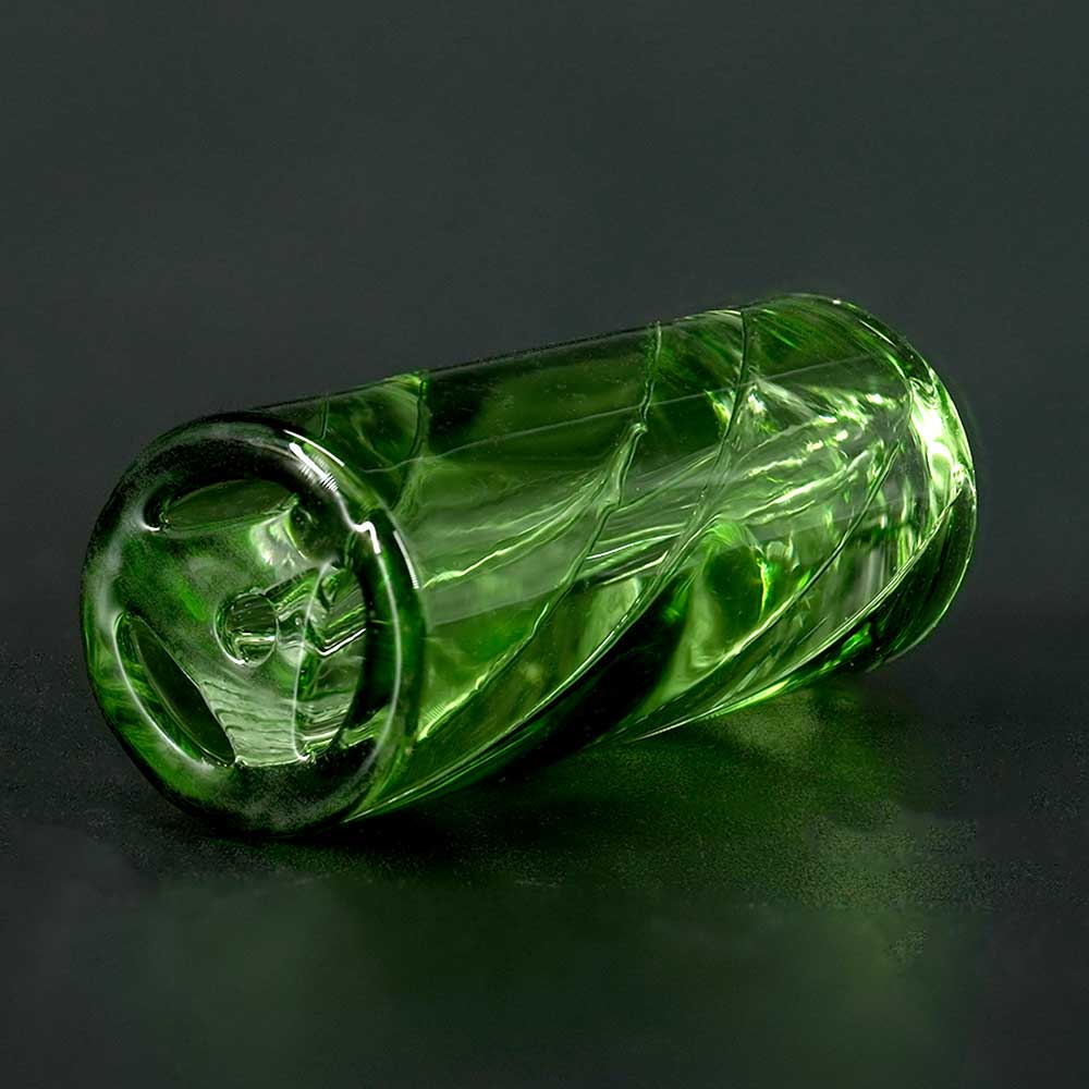 Detailaufnahme STYCKY Glasfilter Viridis Ø 12 mm 30 mm mit Spiral-Struktur im grünen Glasfilter