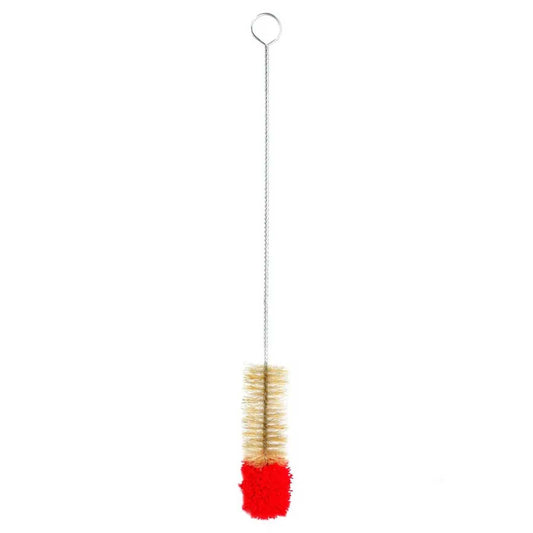 50 cm lange Bongbürste mit 50 mm Naturborstenkopf & rotem Wollbausch