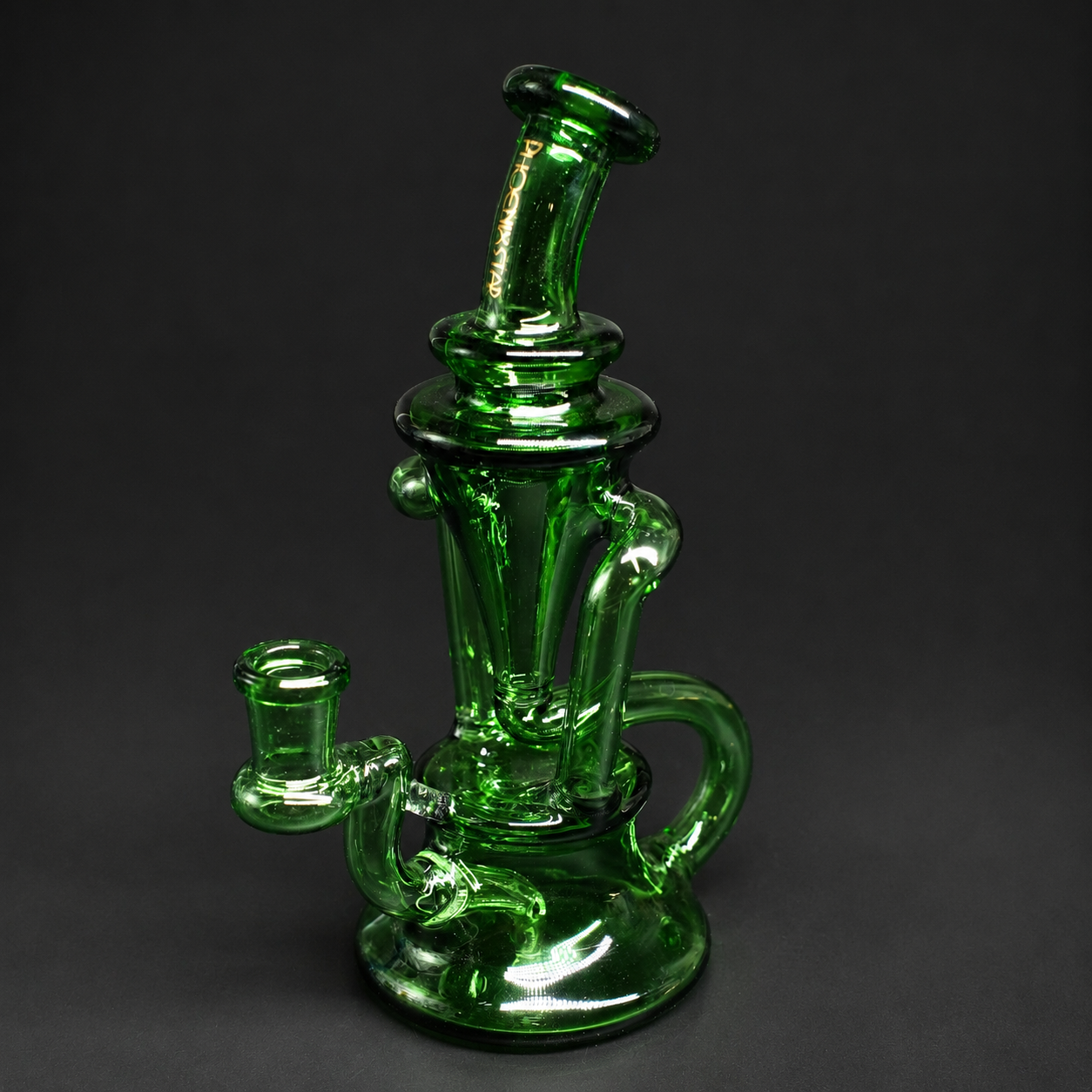 Dunkelgrüne Dab Rig Velvet Green mit Recycler-System, gebogenem Mundstück und 14-mm-Schliff
