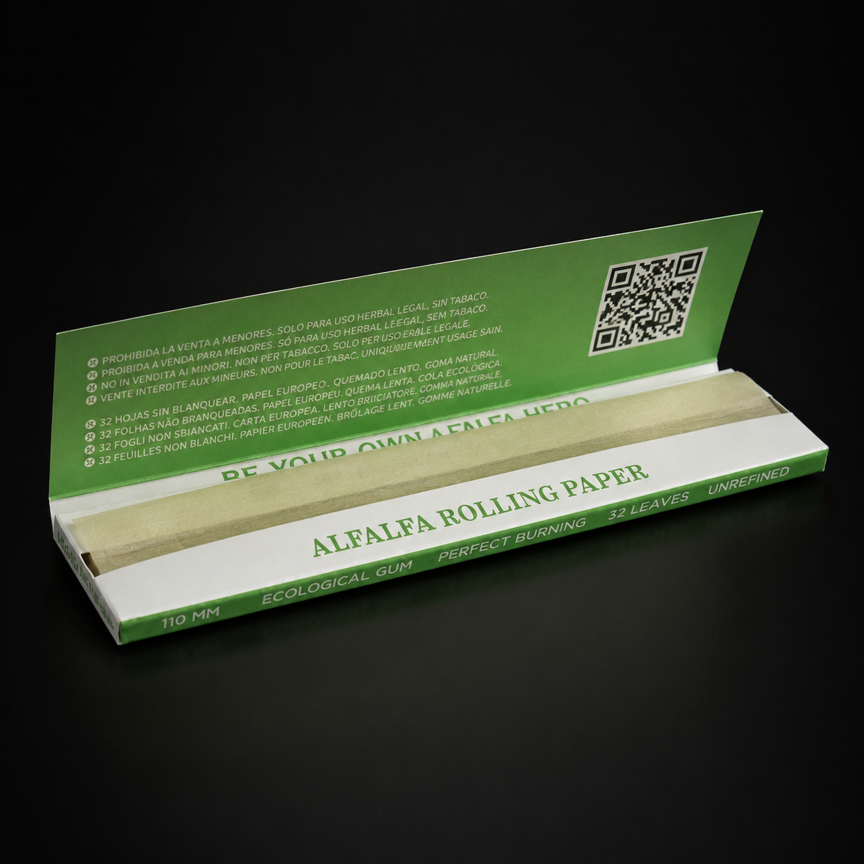 Geöffnete Lion Rolling Circus Alfalfa KSS Papers auf dunklem Hintergrund mit sichtbarer Innenseite