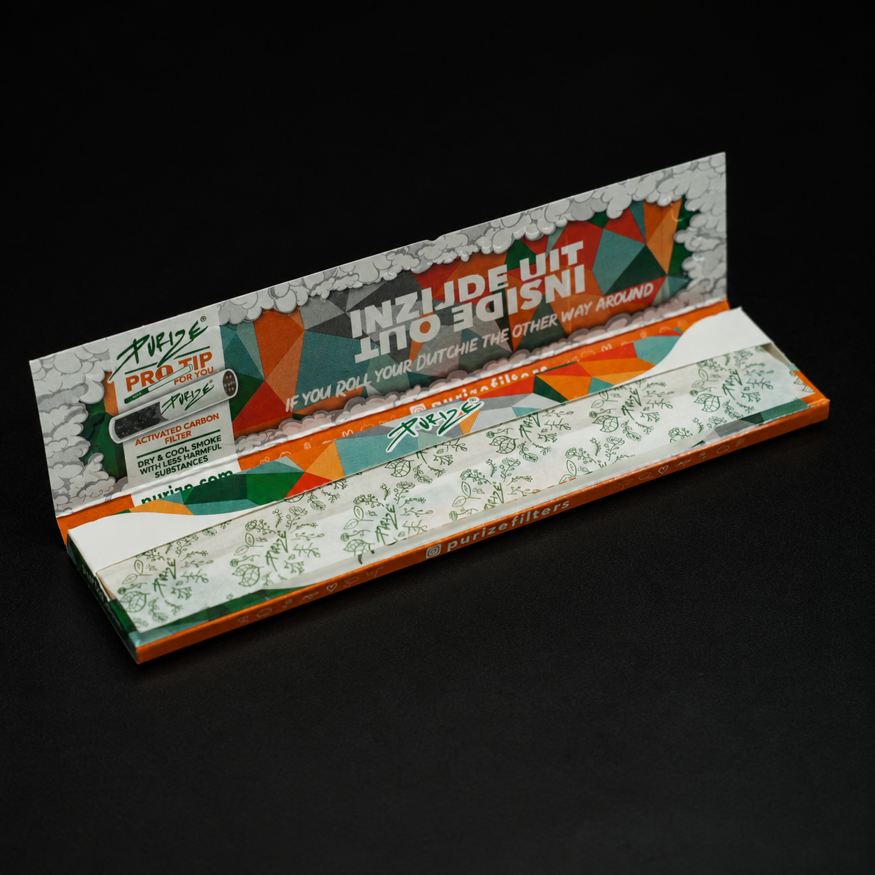 Geöffnete PURIZE Inside Out KSS Papers mit sichtbaren Blättchen