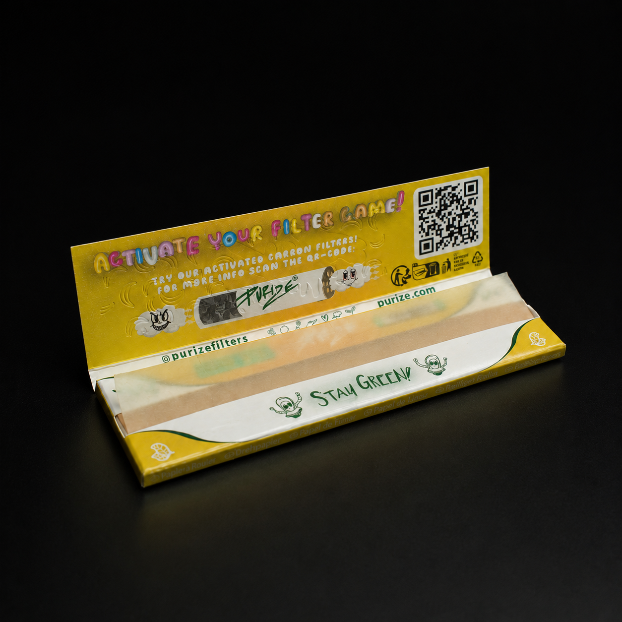 Geöffnete PURIZE King Size Wide Papers Unbleached mit sichtbaren Blättchen