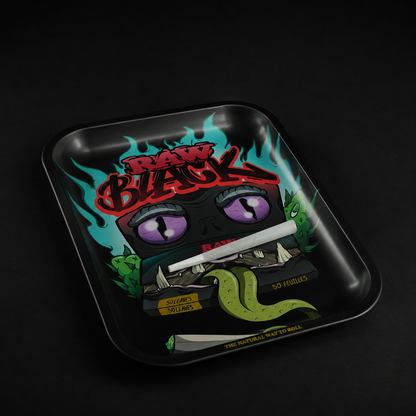 RAW Black Monster Rolling Tray Small mit Paper-Cone zur Größeneinordnung