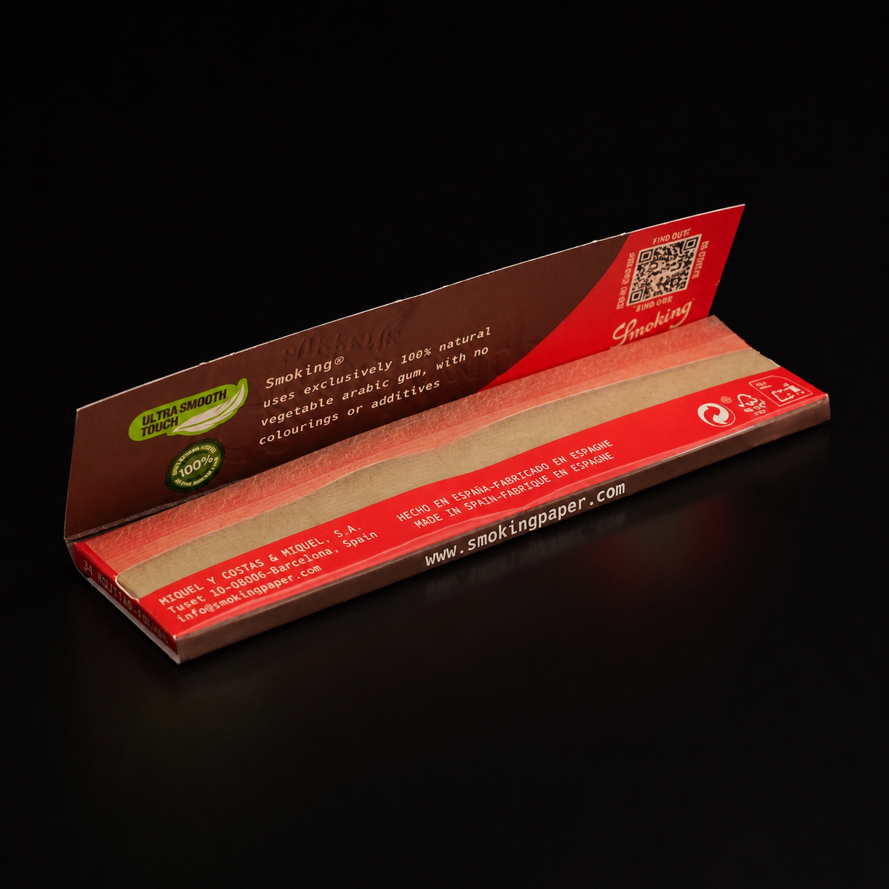 Geöffnete Smoking Supreme Brown KSS Papers mit sichtbaren Blättchen