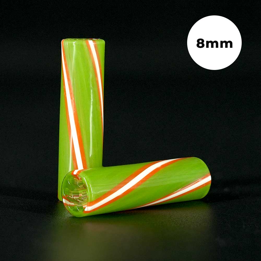 STYCKY Glasfilter Mamba Ø 8 mm Glasfilter für Joints mit limegrünem Glas und weißen sowie orangefarbenen Linien