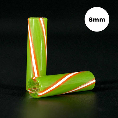 STYCKY Glasfilter Mamba Ø 8 mm Glasfilter für Joints mit limegrünem Glas und weißen sowie orangefarbenen Linien